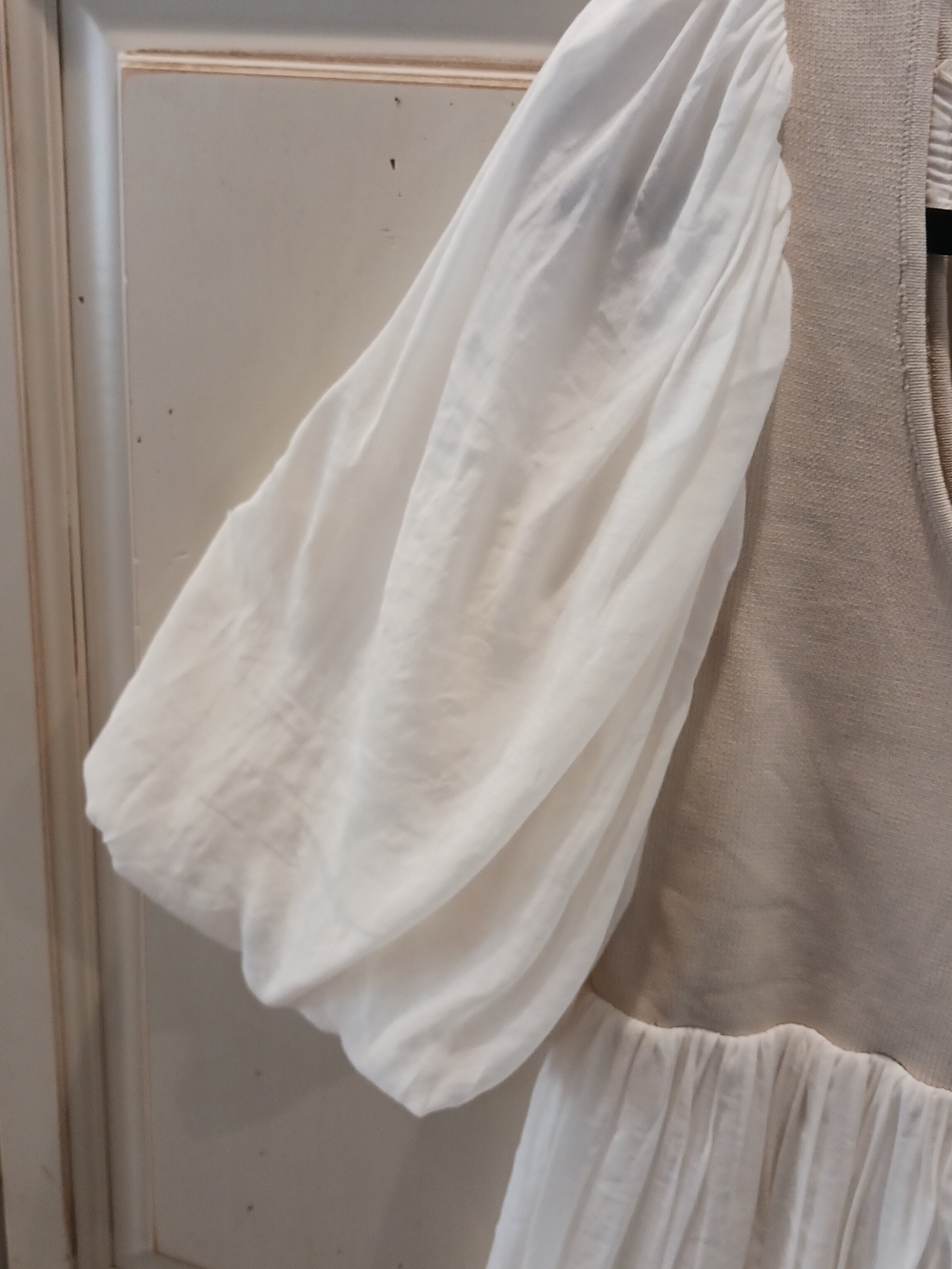 Flowy Ivory Puff Sleeve Midi Dress Maxi - Picture 3 of 7